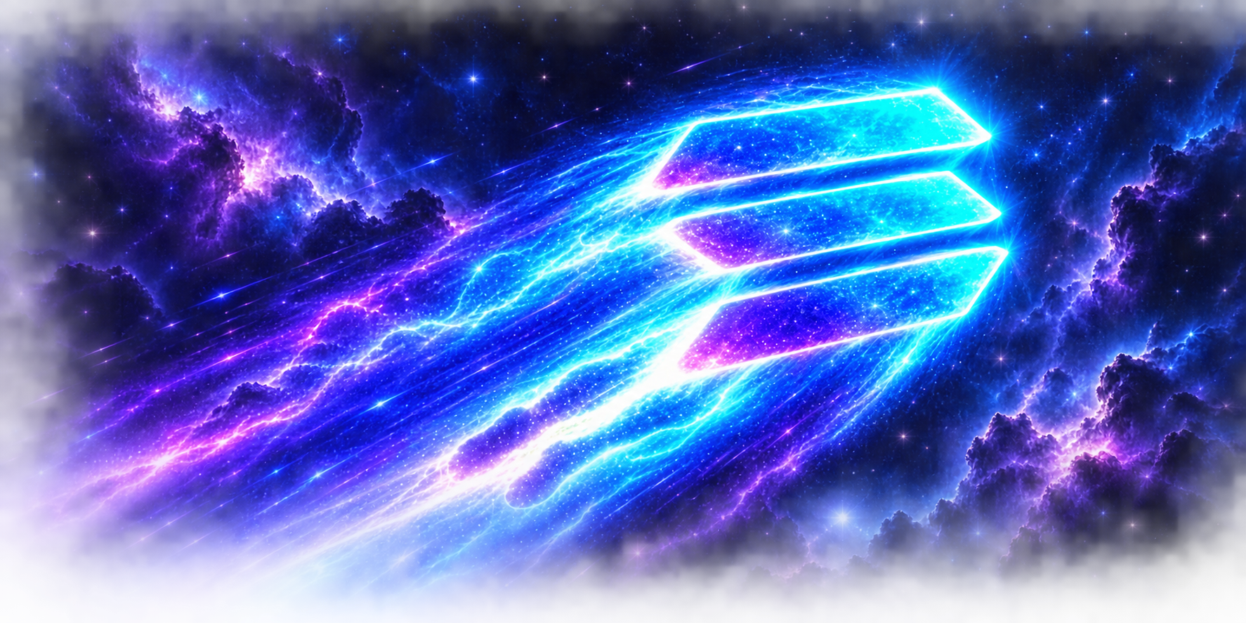 The Solana emblem crossing a cyan and violet nebula