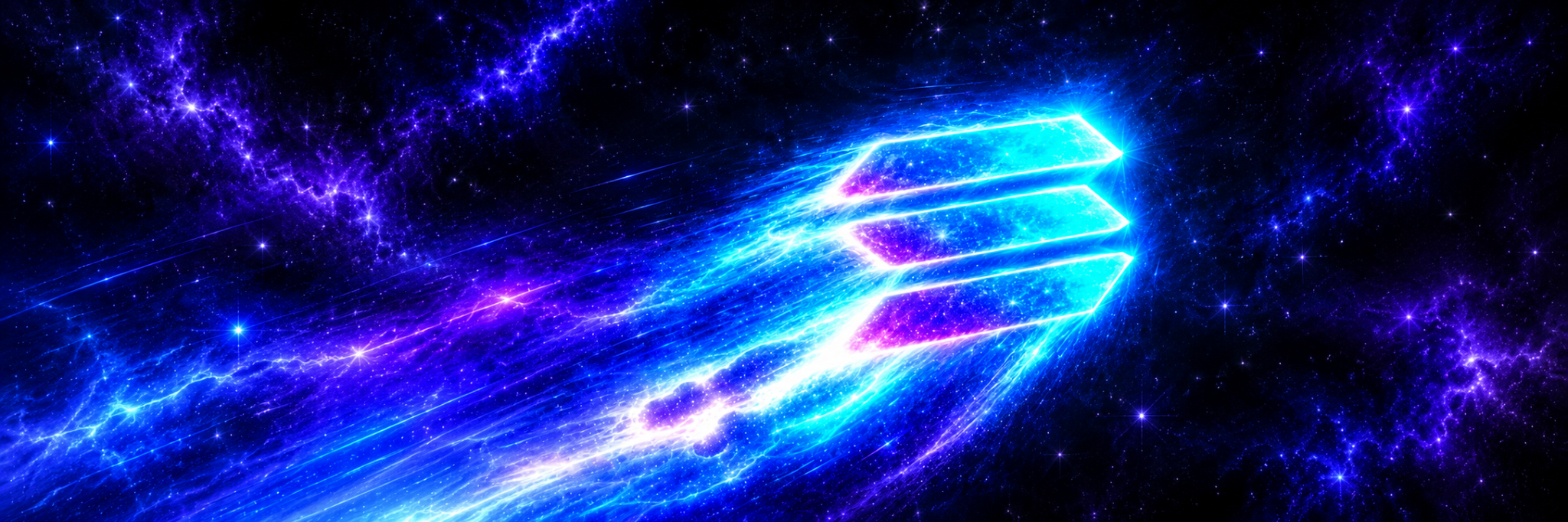 Original panoramic banner of the luminous Solana emblem racing across a star field